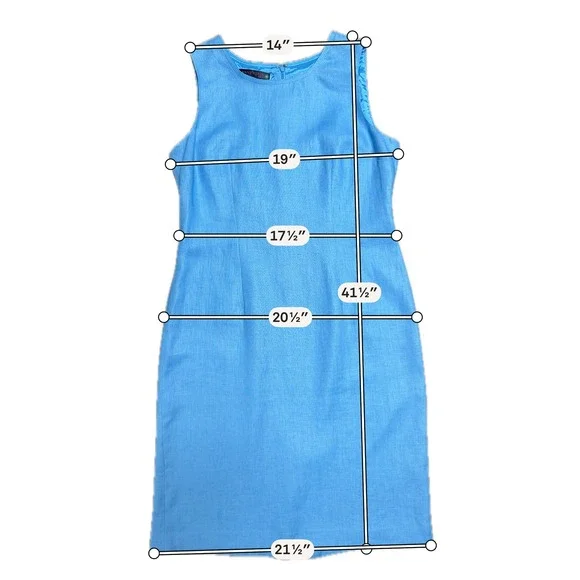 Anne Klein Blue 100% Linen Sleeveless Sheath Dress Size 12 Spring Easter Career - Picture 6 of 8